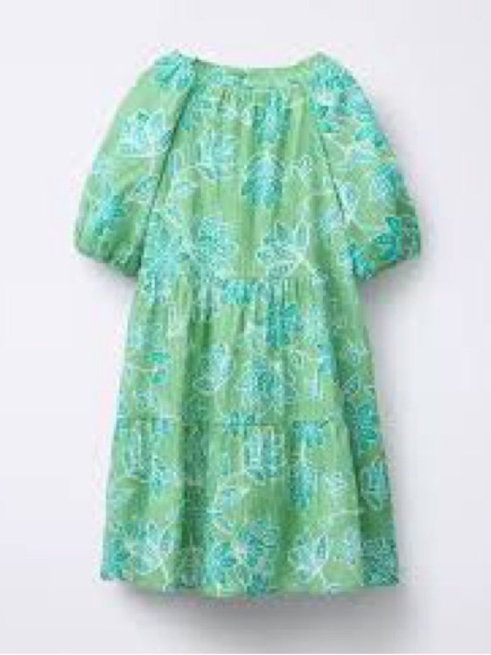 Zara Green and Aqua Floral Puff-Sleeve Dress